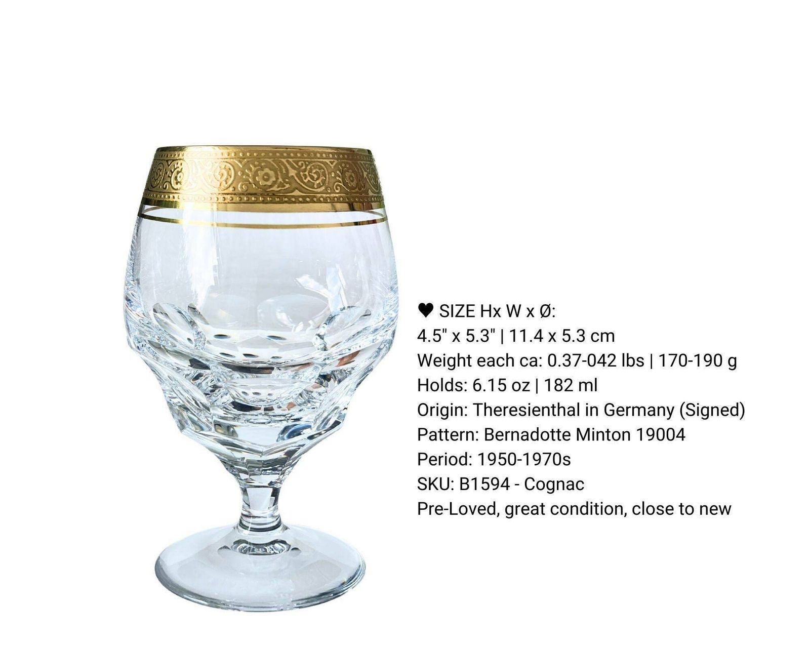 Kristallen Cognacglazen Goud | 2 Stuks | Ballon | Theresienthal Ca. Jaren 1950 photo furniture