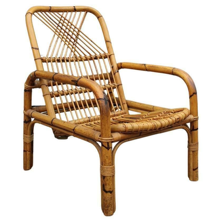 Reclining Armchair 1950 In Bamboo Italian Design Tito Agnoli Style