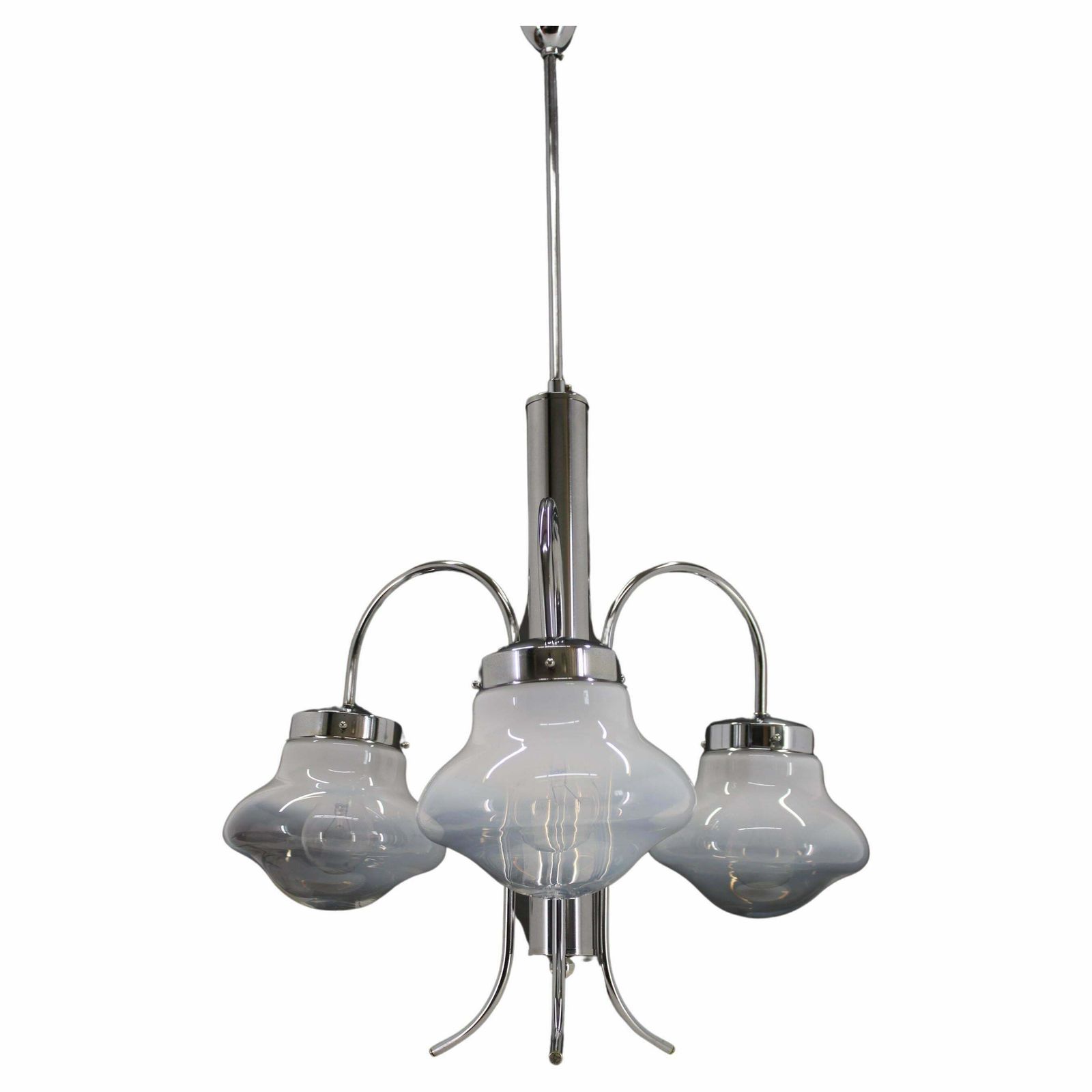 1960s Chrome Plated Chandelier With Murano Glass, Italy