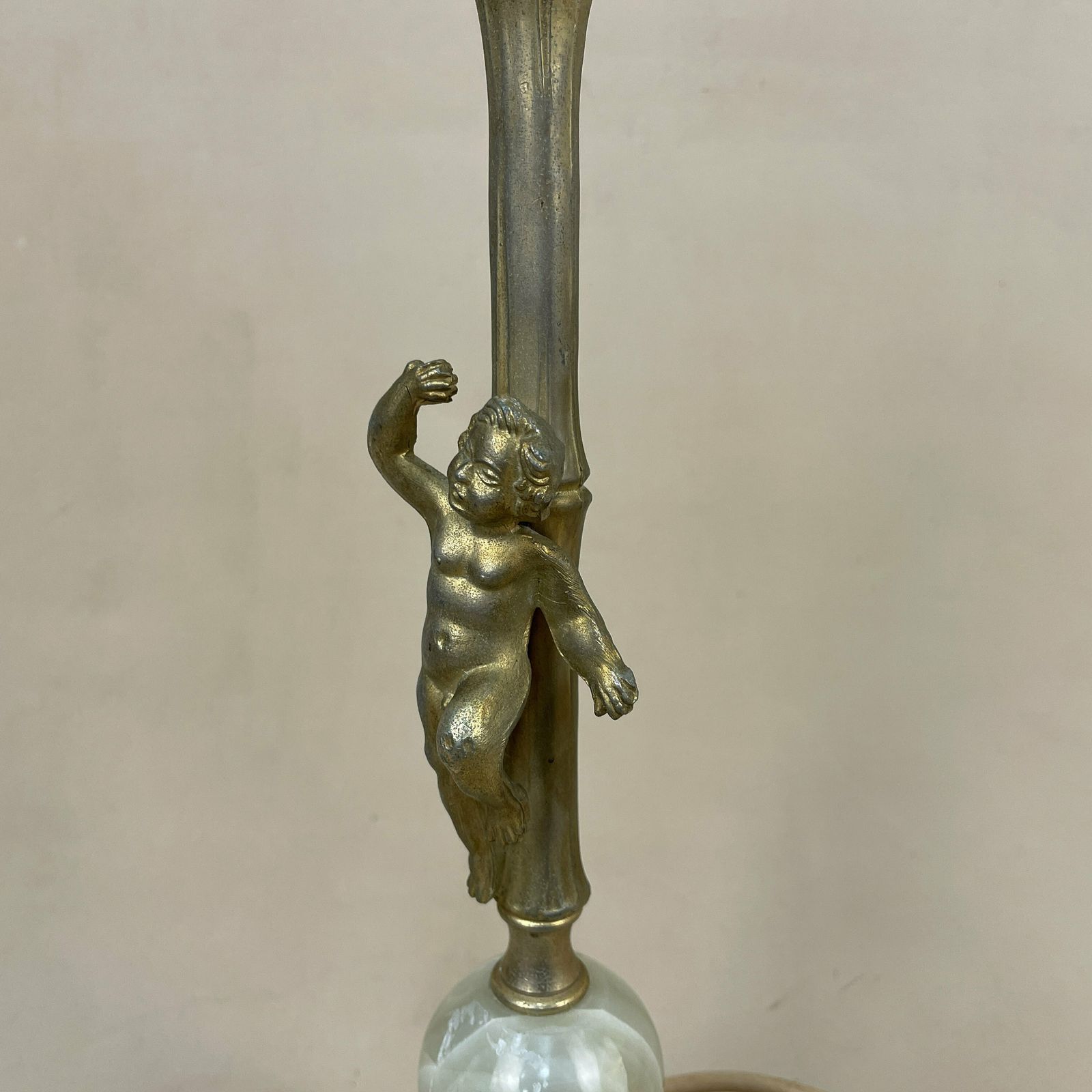 Antique Marble Lamp Light Bedside Side Table Desk Marbled Patterned Detail Vintage Pattern Stone Cherub Baby Gold Brass Metal Ornate Pattern photo vinterior