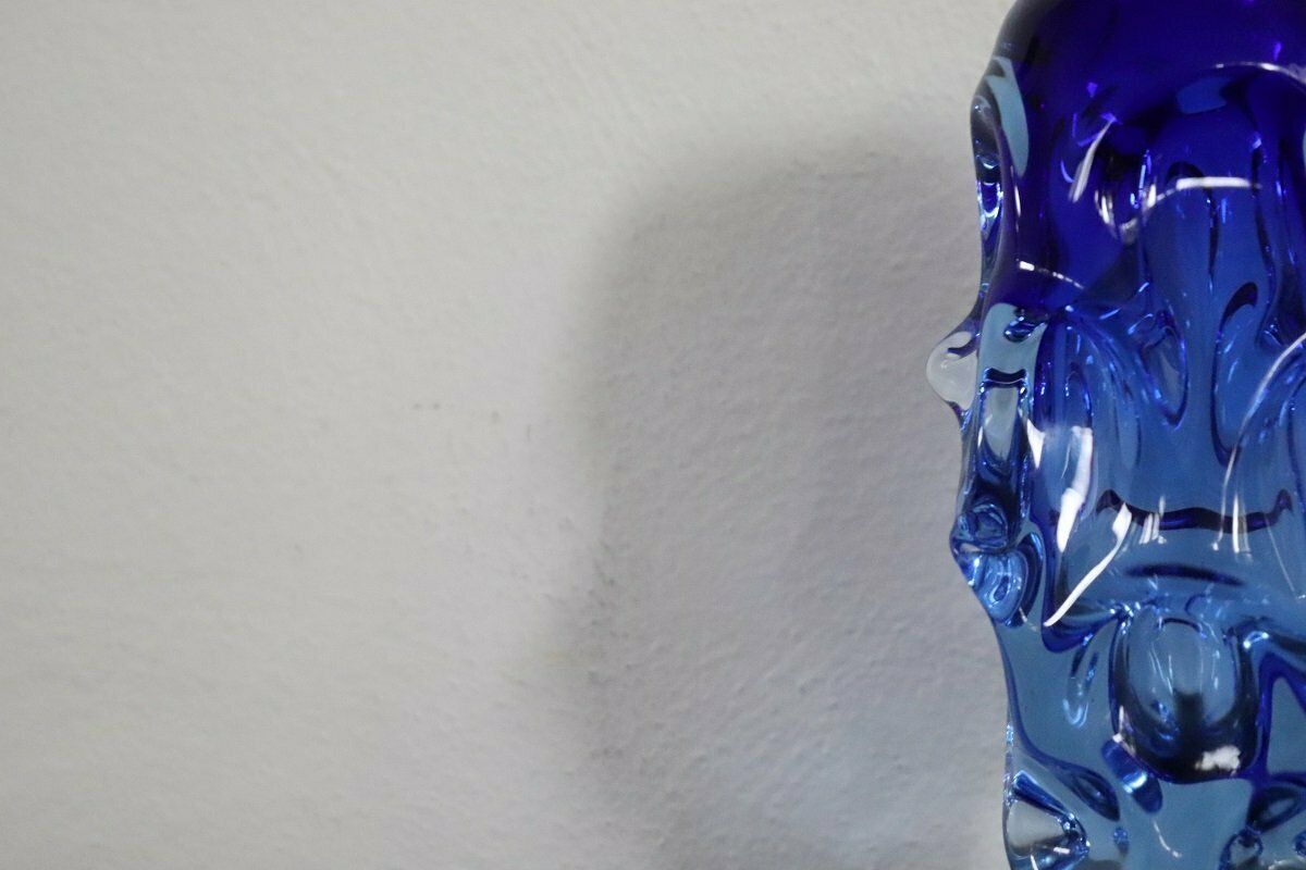 Art Glass Blue Vase In Blown Glass Attributed To Börne Augustsson, 1940s photo Home Decor
