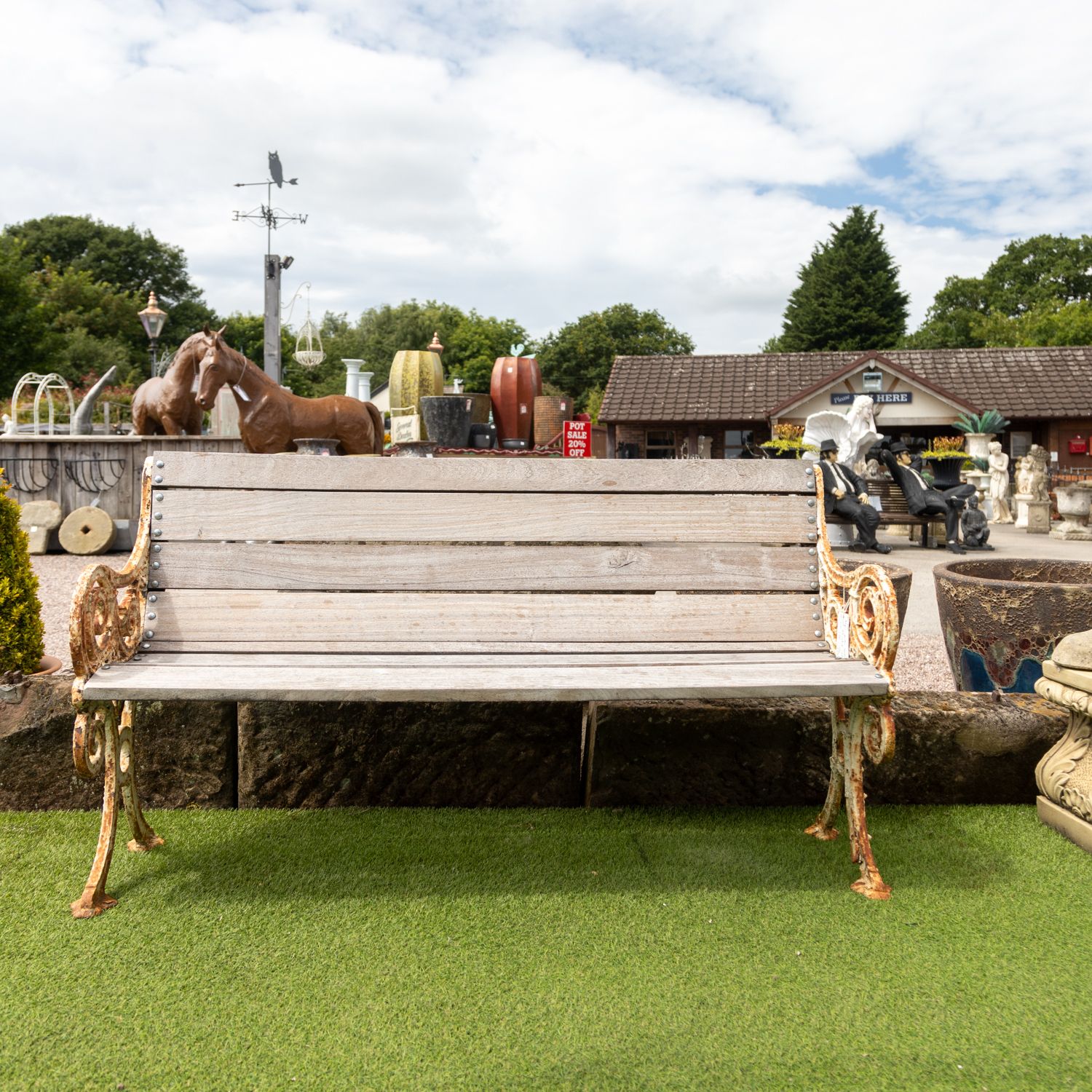 Antique Garden Bench With Decorative Cast Iron Ends photo for sale