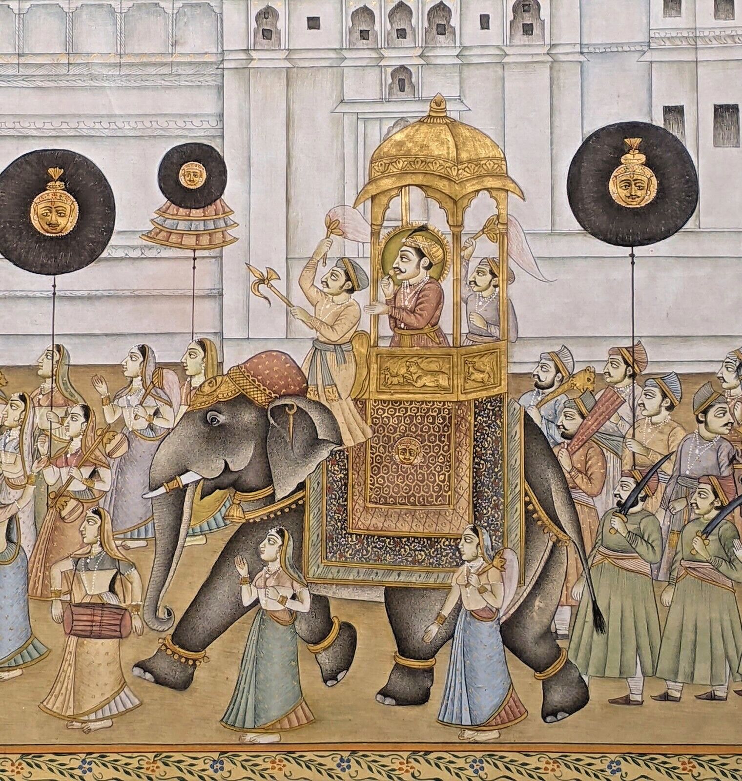 Good Indian Silk Painting Maharajah & Elephants photo furniture