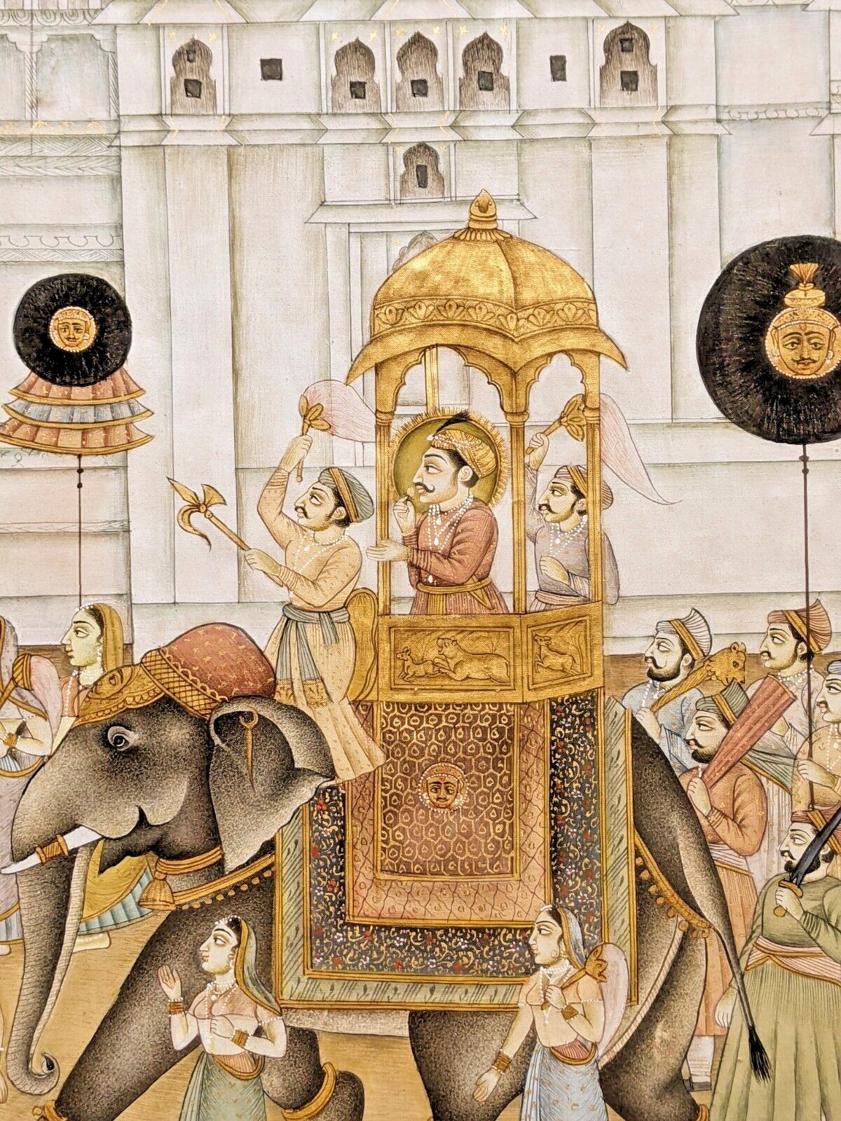 photo furniture Good Indian Silk Painting Maharajah & Elephants