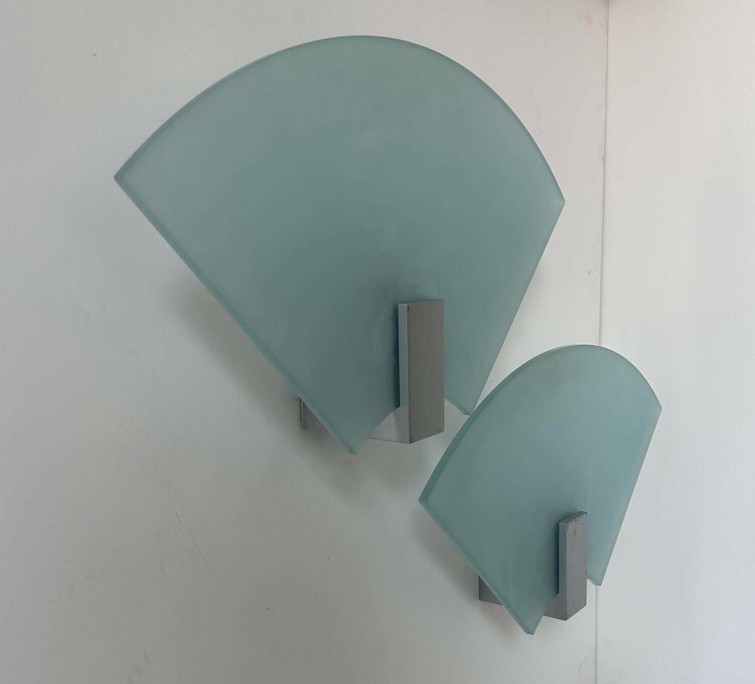 Pair Of Vintage Sandblasted Glass Wall Lights, Italy 1980s photo buy