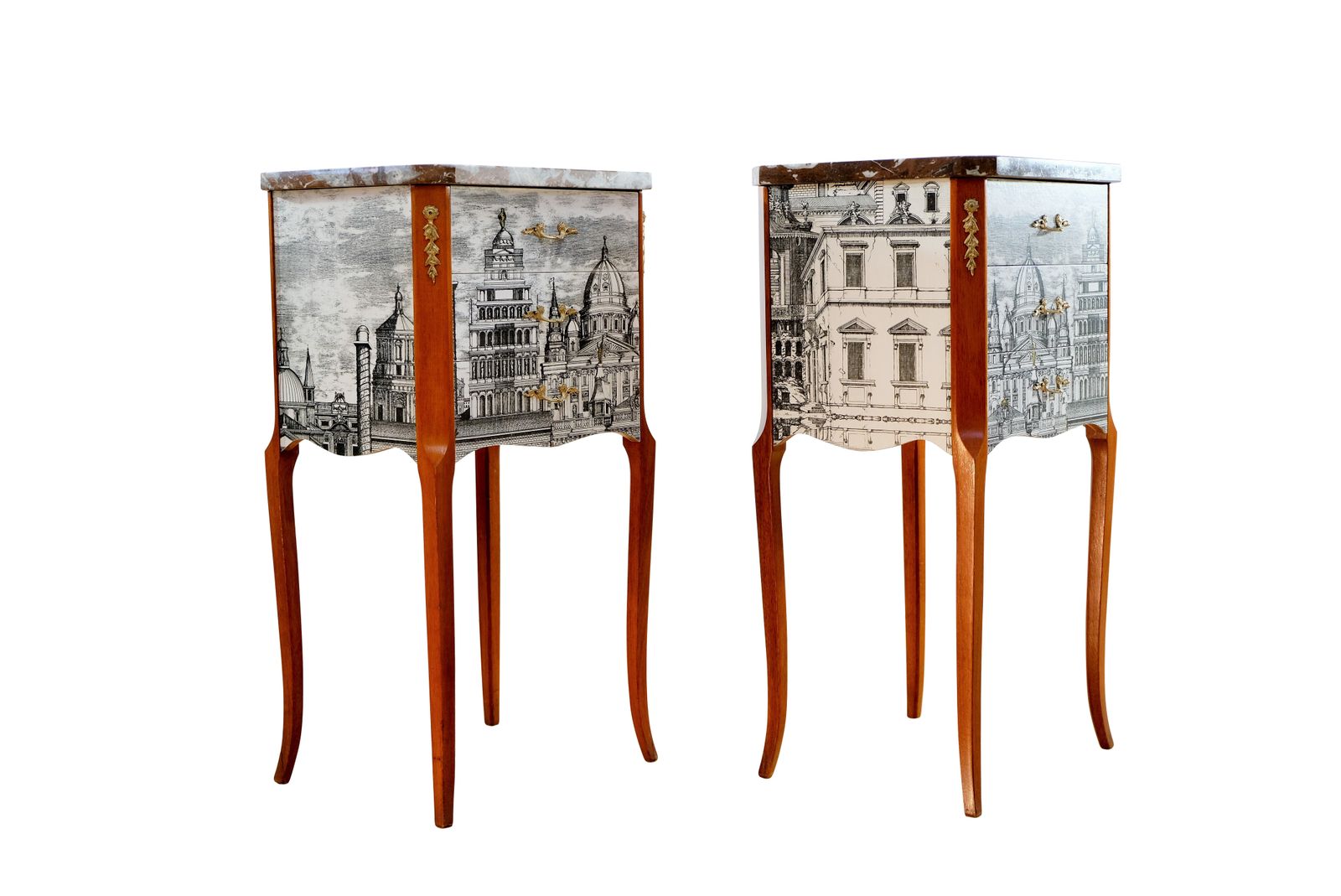 Pair Fornasetti Design Nightstands With Marble Top photo Furniture