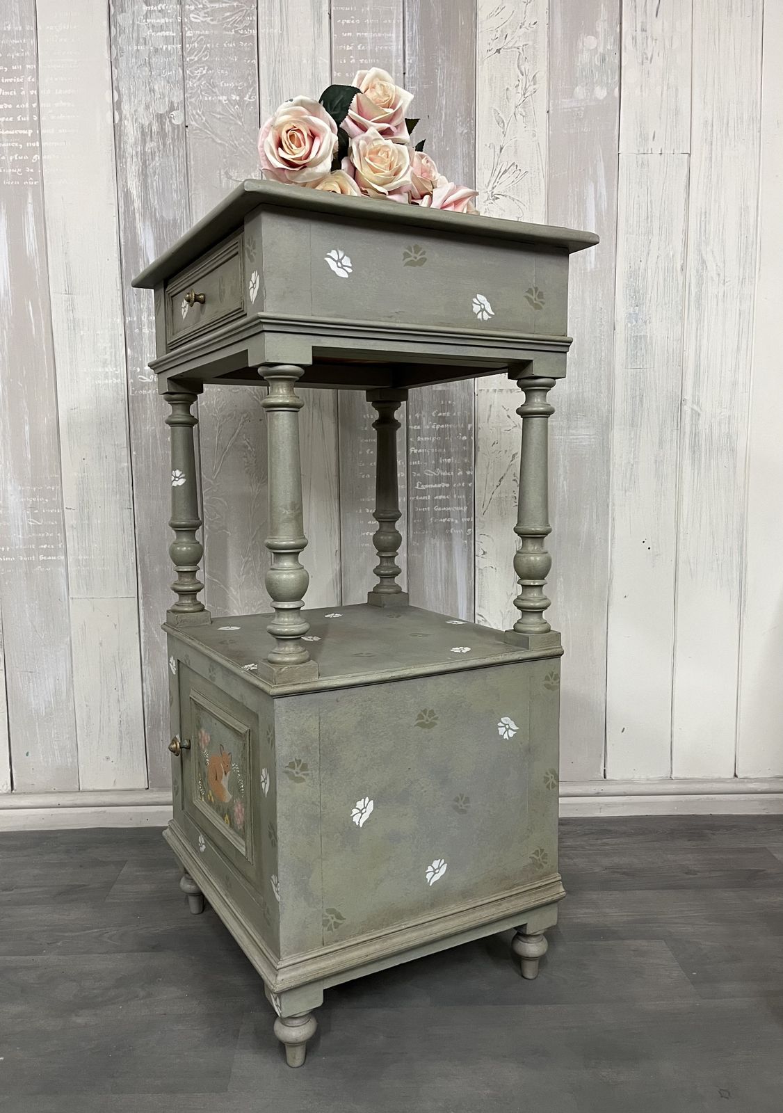 Hand Painted French Pot Cupboard With Fox Detail photo for sale