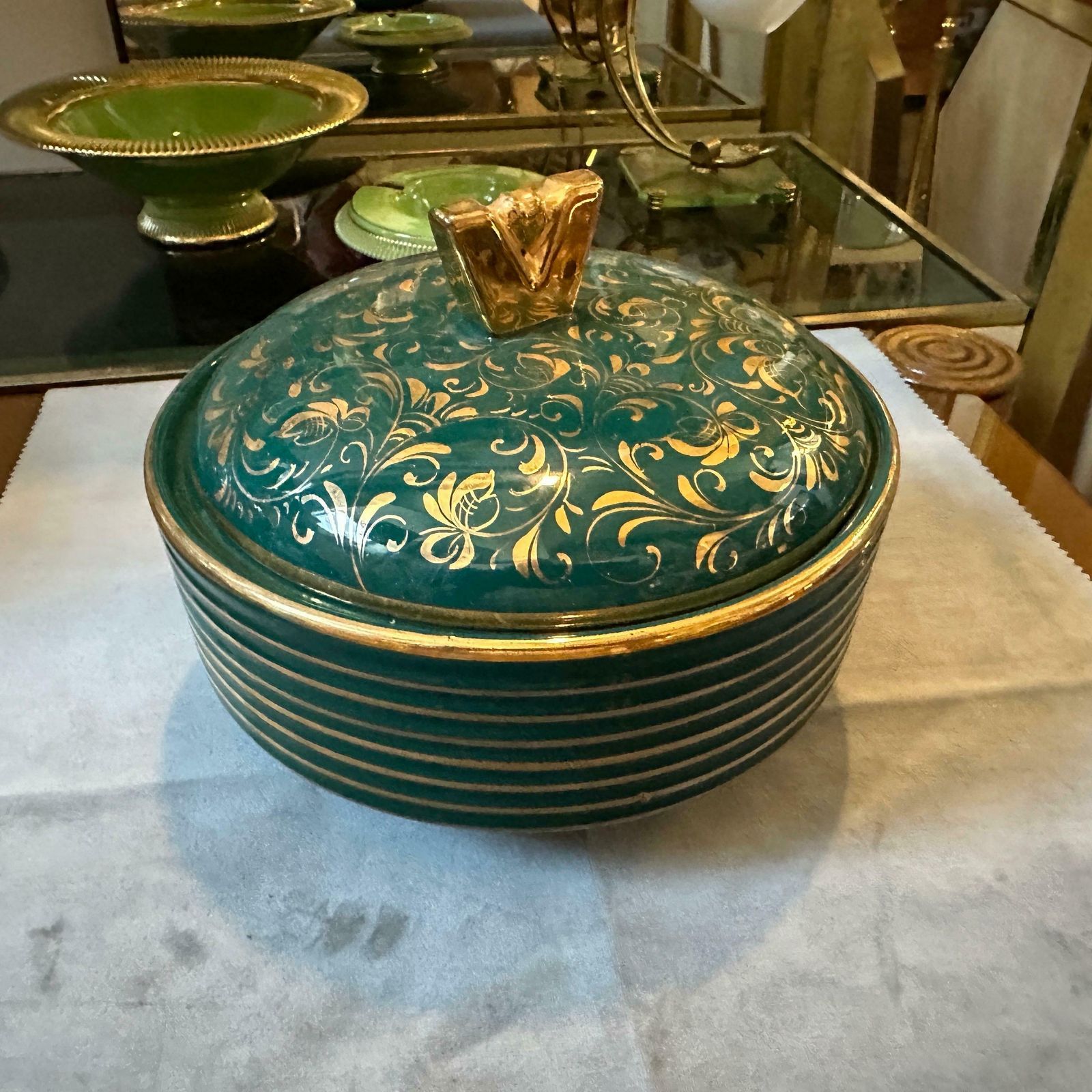 1960s Mid Century Modern Green And Gold Ceramic Italian Box By La Colonnata photo buy