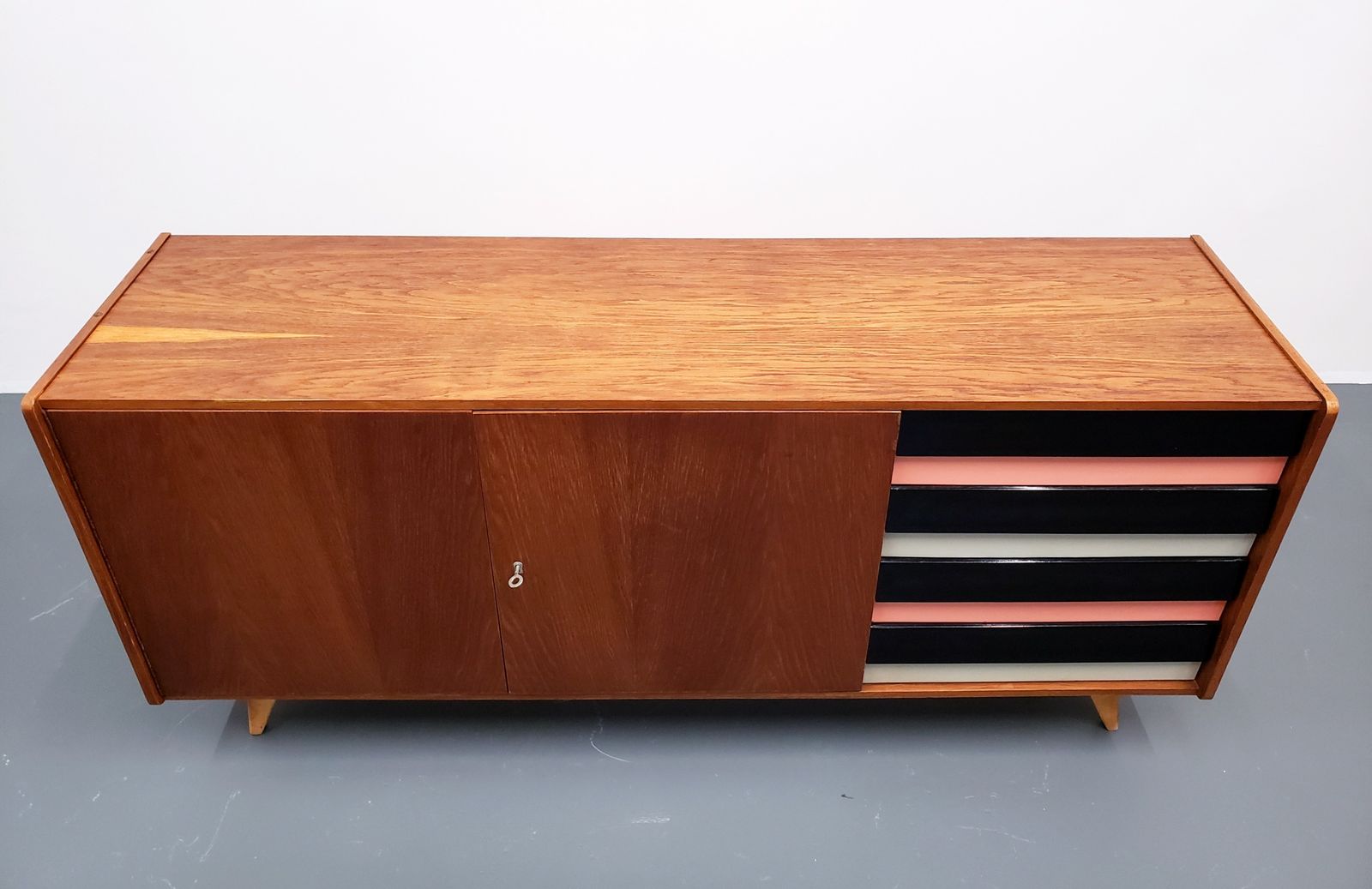 1966 Jiri Jiroutek Sideboard, Model U 460 In Black, White And Pink photo furniture