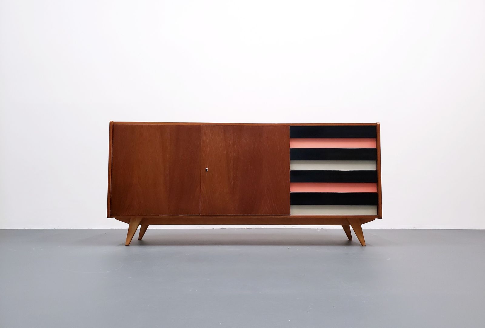 1966 Jiri Jiroutek Sideboard, Model U 460 In Black, White And Pink
