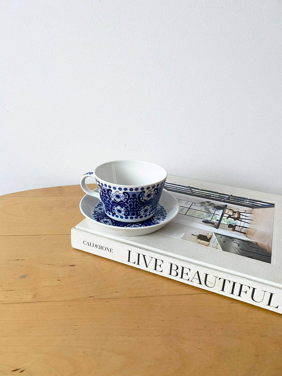 Rare Arabia Finland Blue And White Cup And Saucer, Hand Painted Blue And White