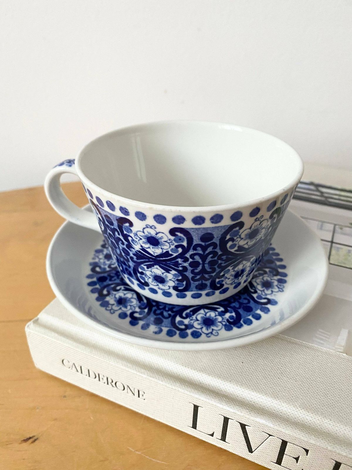 Rare Arabia Finland Blue And White Cup And Saucer, Hand Painted Blue And White photo Home Decor