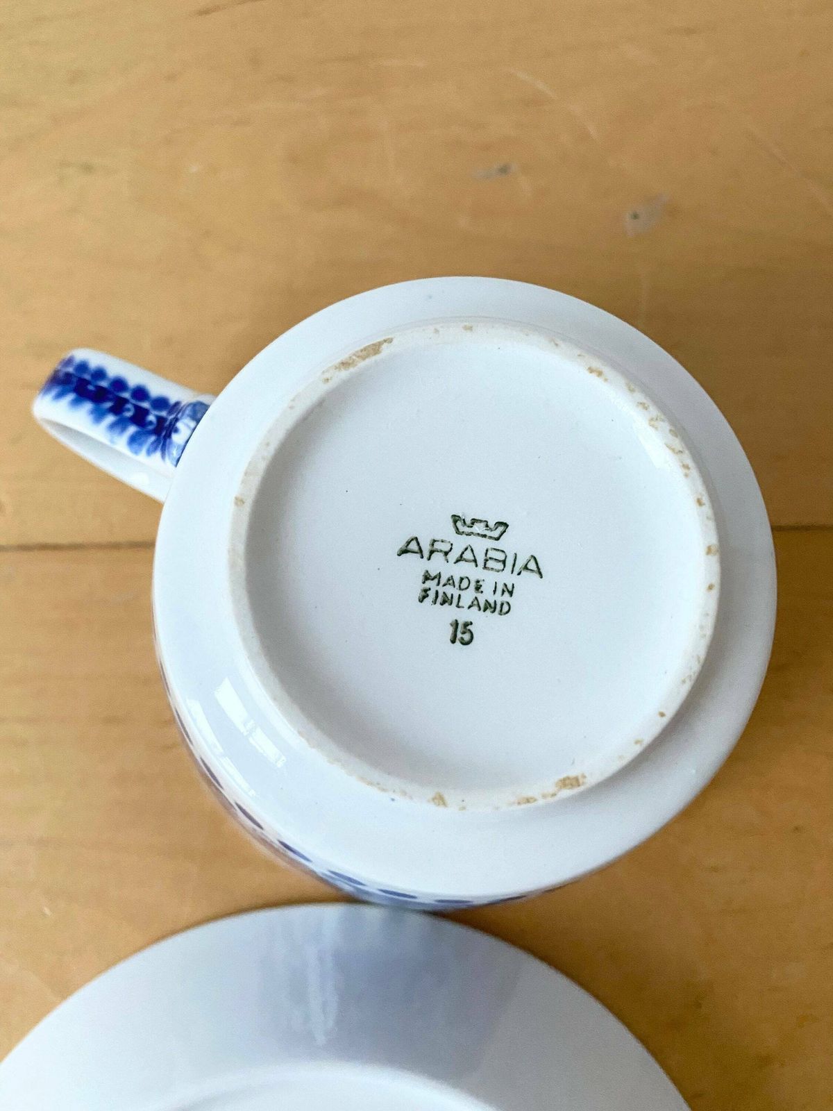 Rare Arabia Finland Blue And White Cup And Saucer, Hand Painted Blue And White photo vintage