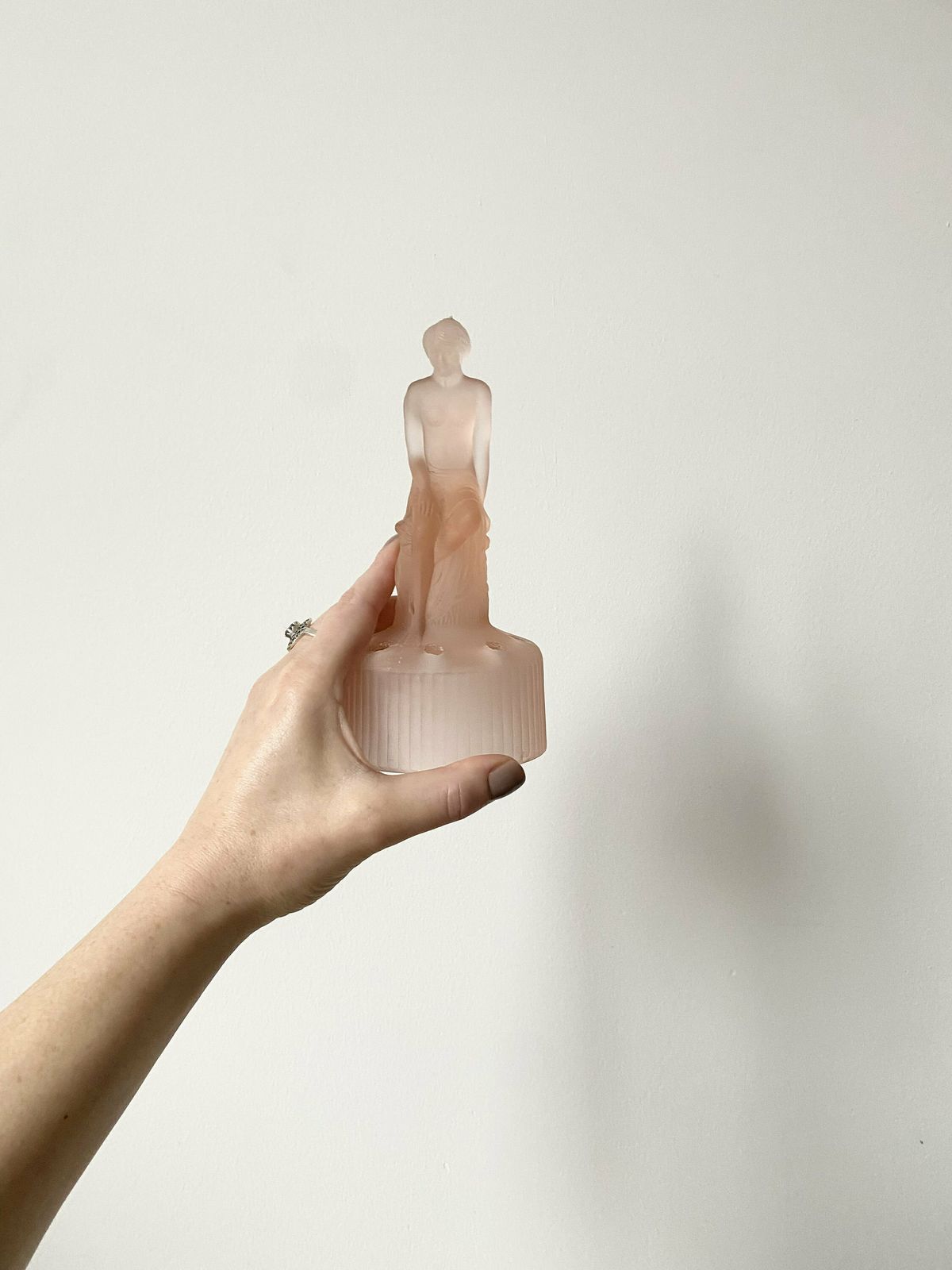 Sowerby Art Deco Pink Glass Seated Nude Lady Figurine ,Glass Frog photo furniture