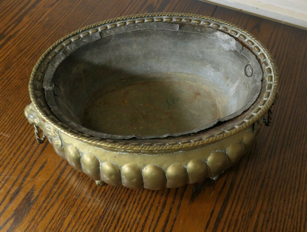 Gothic Brass Jardiniere With Lions Mask Handles And Liner photo buy