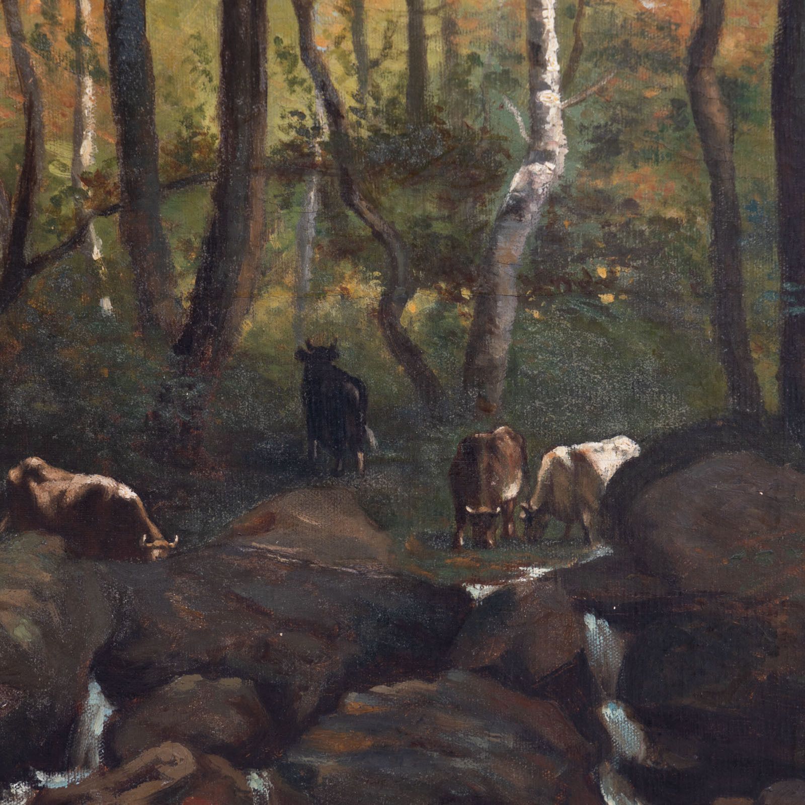 Henri Marcette (1824 1890), Forest Landscape With Cows, 2nd Half 19th Century photo for sale