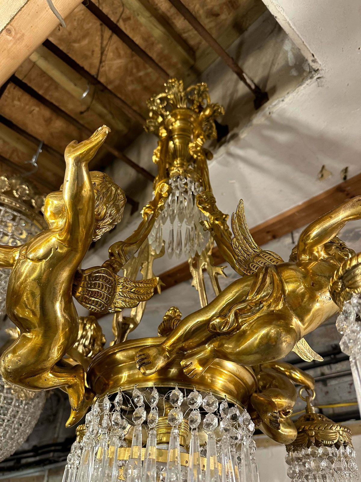 Solid Bronze, French 3 Tier Cherub Chandelier, With Crystal photo Lighting