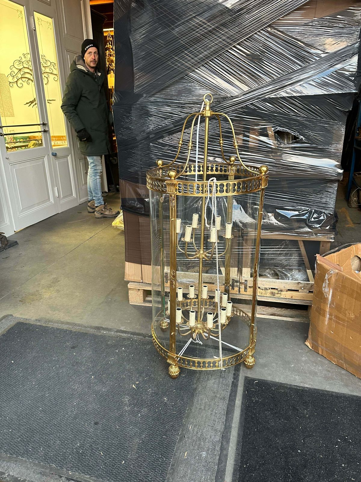 Fantastic, French 1.3m Tall Brass Lantern With Curved Glass (Pair Available) photo furniture