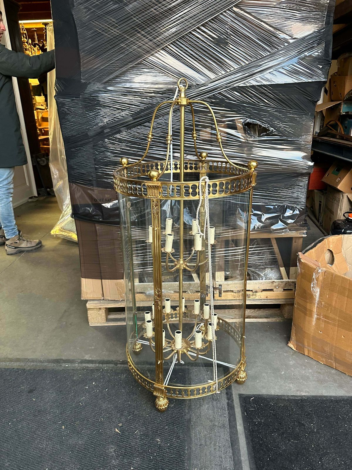 Fantastic, French 1.3m Tall Brass Lantern With Curved Glass (Pair Available) photo for sale