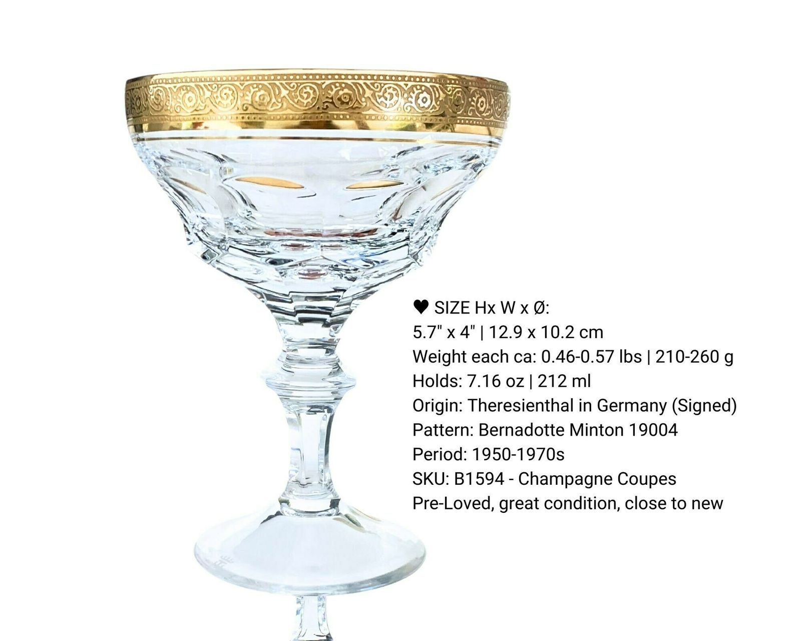 Kristallen Champagneglazen | 2 Stuks Grote Coupes | Theresienthal Bernadotte | Gesigneerd photo for sale
