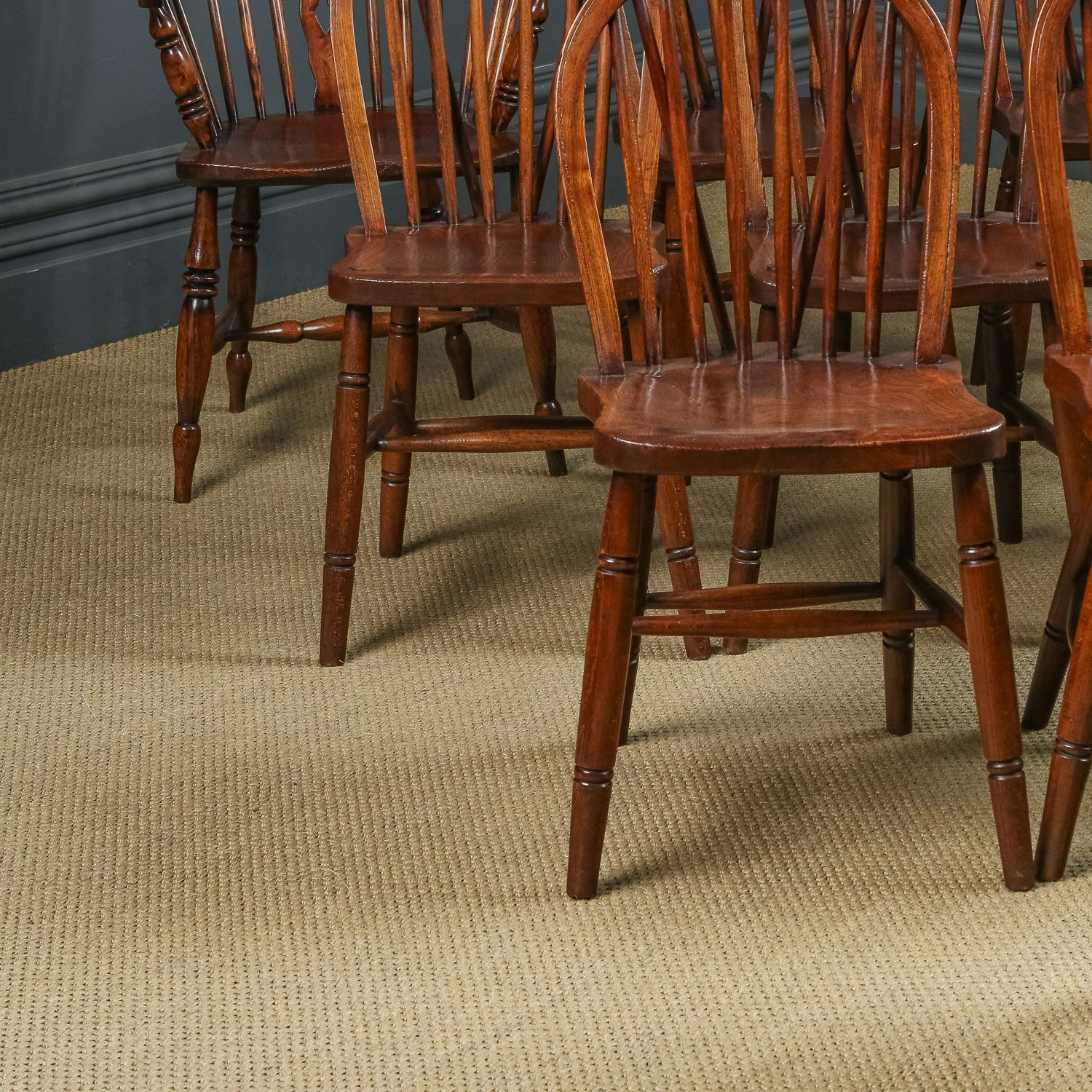 Set Of 12 Twelve Victorian Ash & Elm Windsor Stick & Hoop Back Kitchen Dining Chairs (Circa 1870 – 1930) photo Furniture