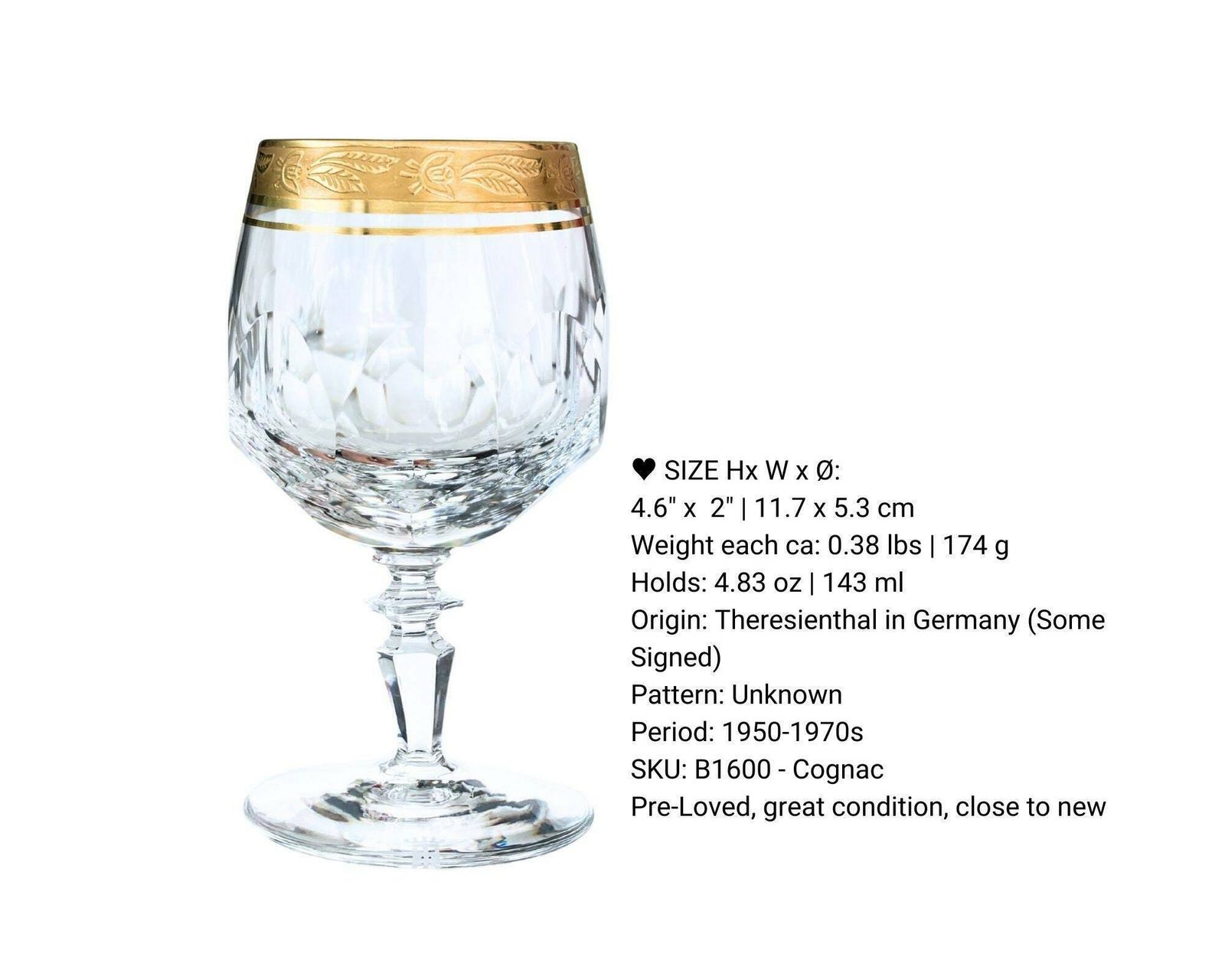 Crystal Cognac Glasses Gold | 2pcs | Balloon | Theresienthal Ca 1950s photo furniture