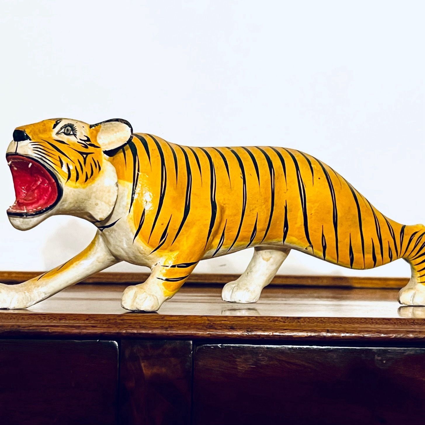Fabulous Vintage Indian Painted Wooden Tiger photo for sale