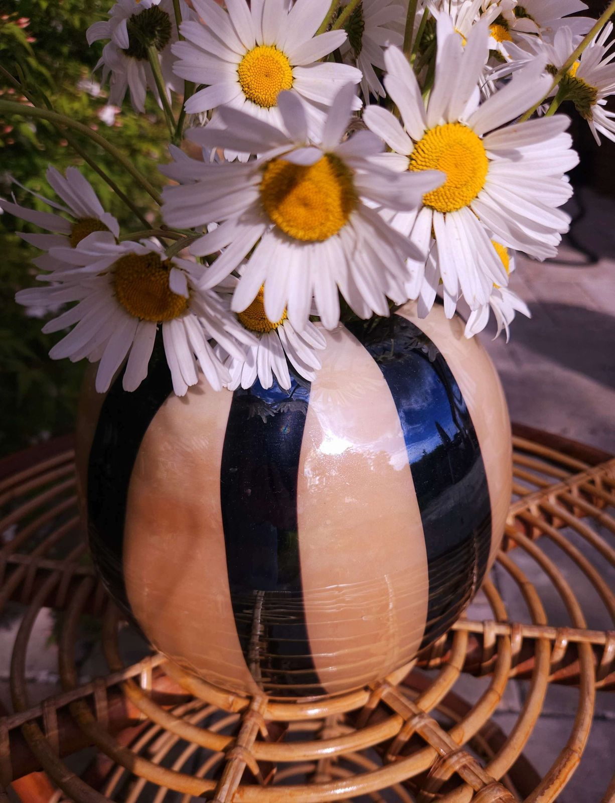 Unusual Murano Style, Striped Spherical Glass Vase photo furniture