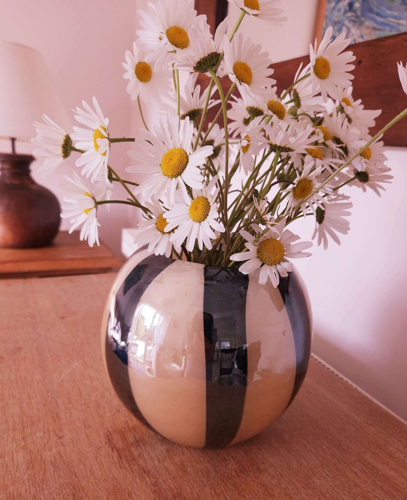 Unusual Murano Style, Striped Spherical Glass Vase photo vintage