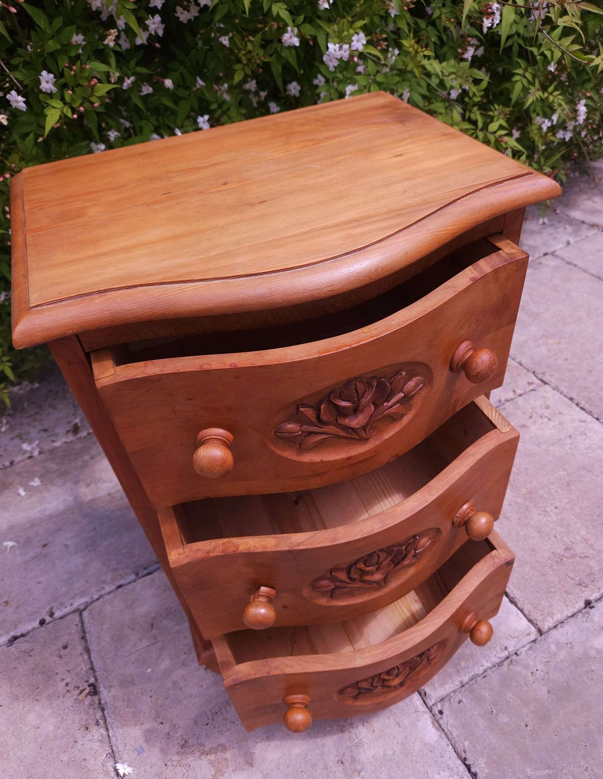 Solid Pine, Shaped & Carved Side Table With Drawers photo 145.0