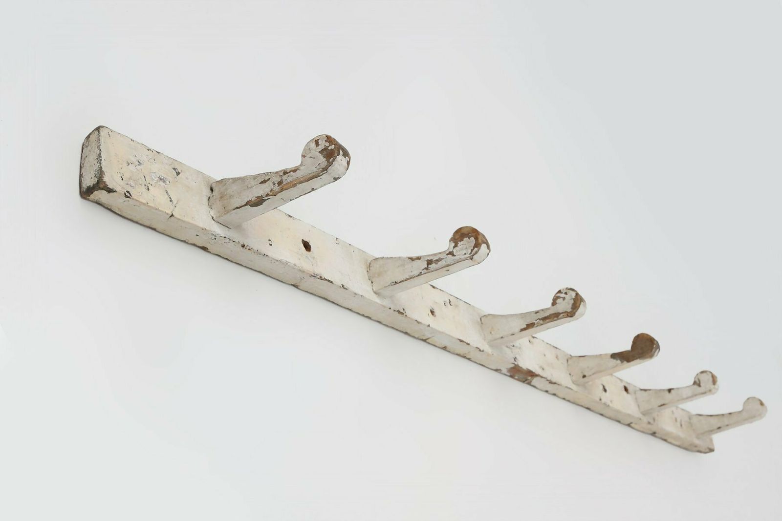 Industrial White Wall Mounted Coat Rack In Wood, Belgium, 1920s