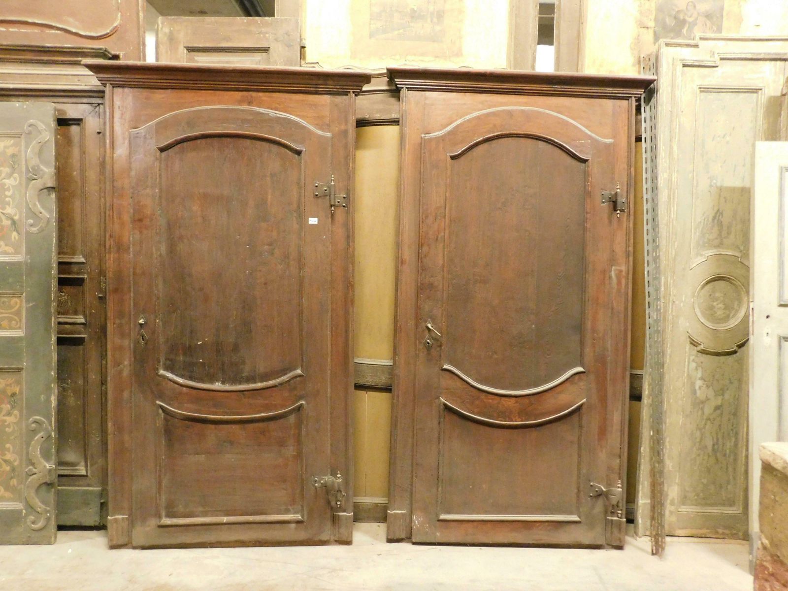 Set Of 2 Old Carved Poplar Wood Doors With Frame, Italy photo furniture