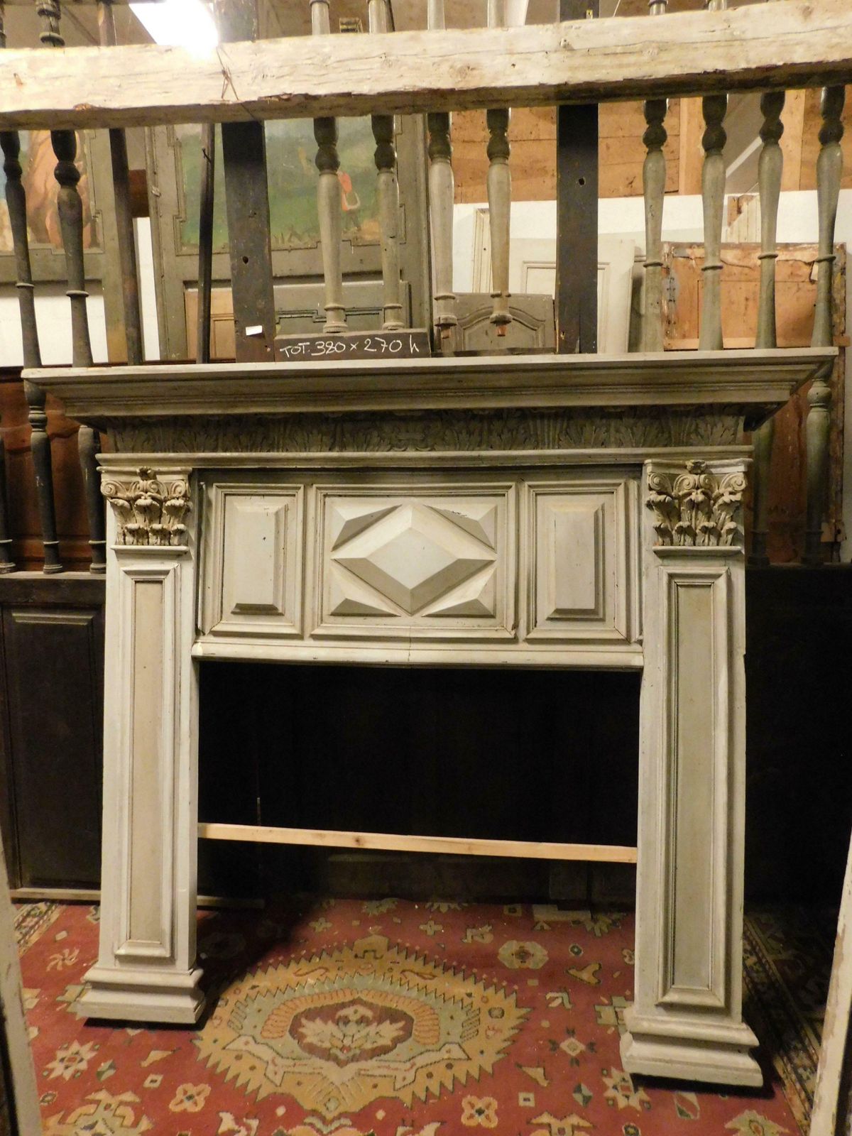 Fireplace In Gray Lacquered Wood With Sculpted Panels, Italy photo Home Fixtures