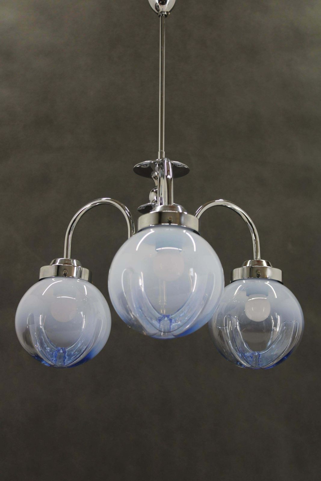 1960s Chrome Plated Chandelier With Murano Glass, Italy photo for sale