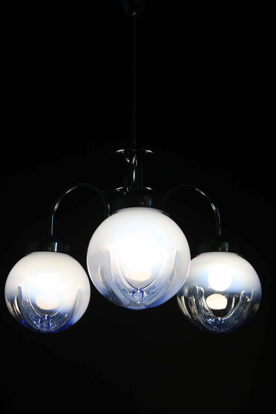 photo furniture 1960s Chrome Plated Chandelier With Murano Glass, Italy