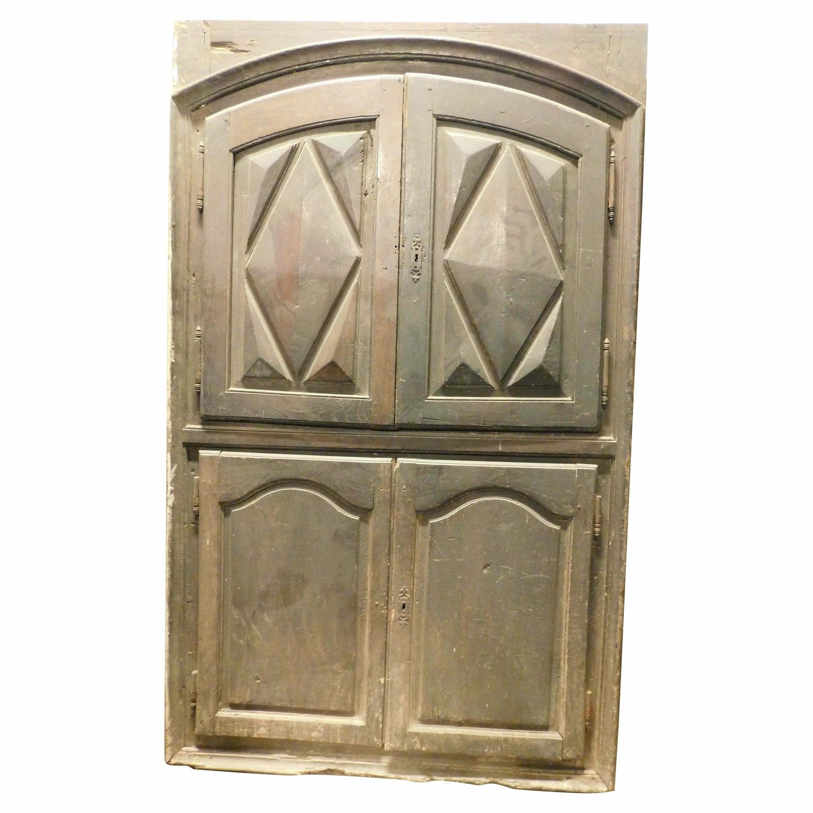 Placard, Wall Cabinet, Carved In Chestnut With Diamond Point Panels, Italy