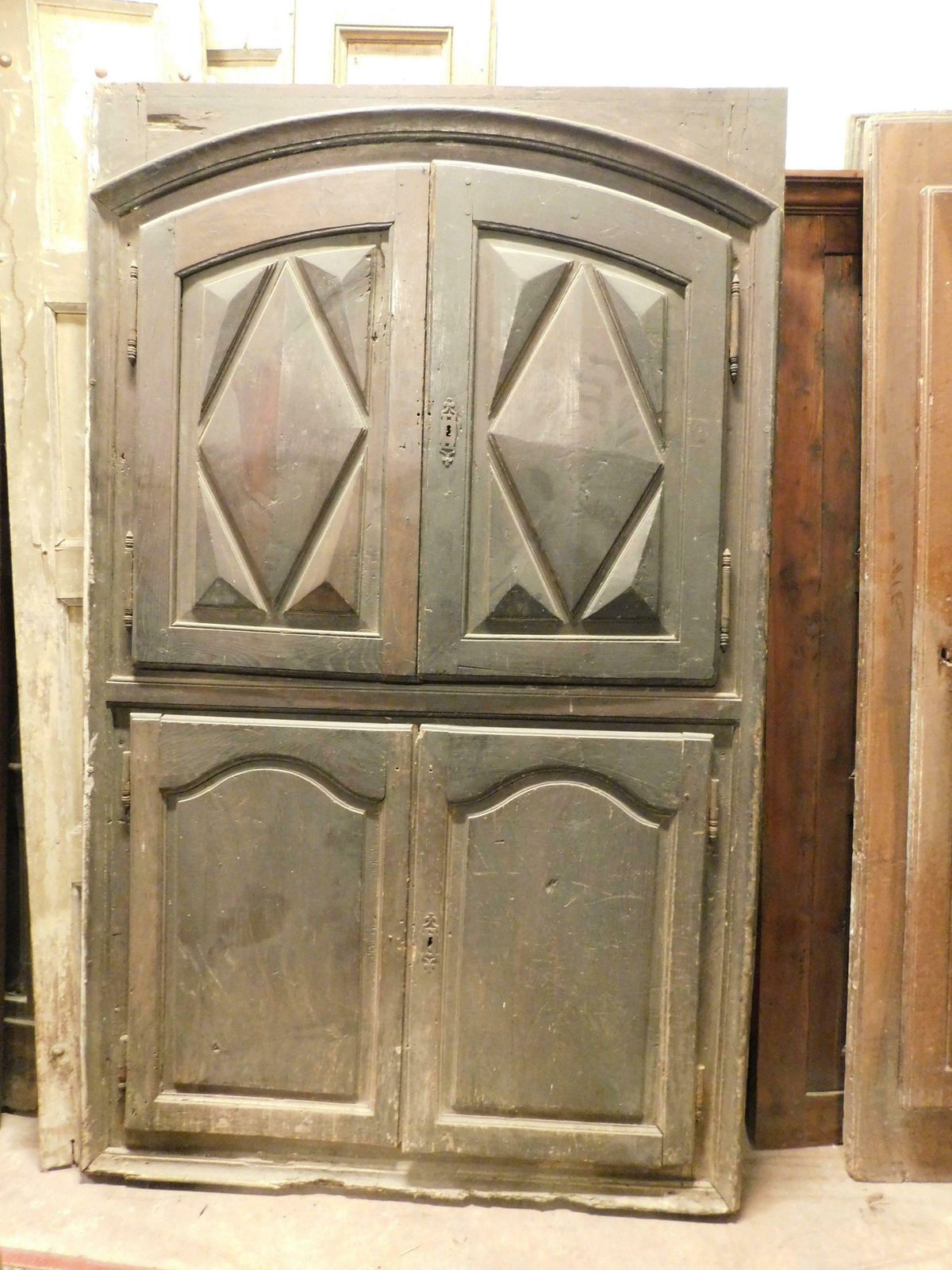 Placard, Wall Cabinet, Carved In Chestnut With Diamond Point Panels, Italy photo for sale