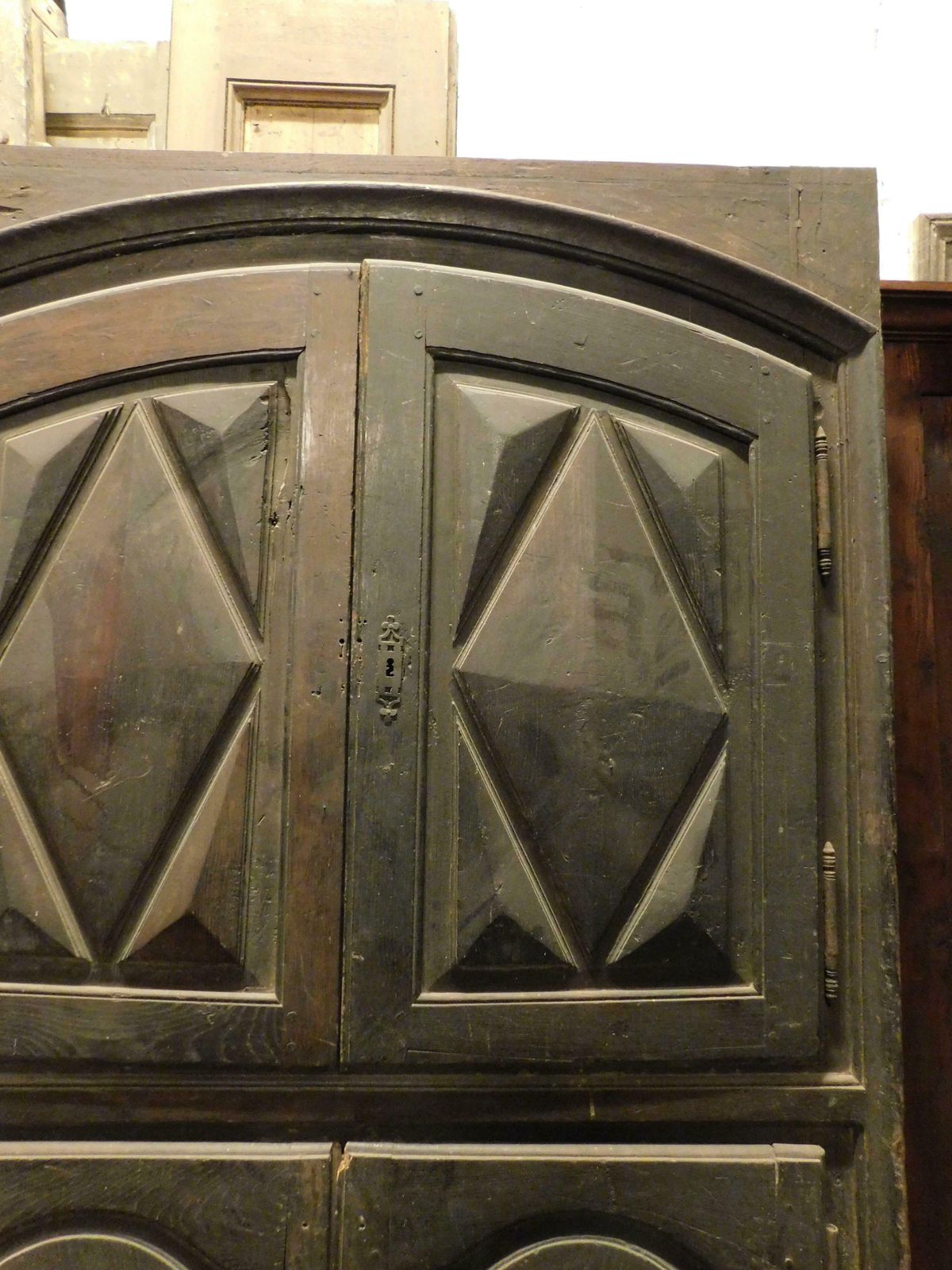 Placard, Wall Cabinet, Carved In Chestnut With Diamond Point Panels, Italy photo Furniture