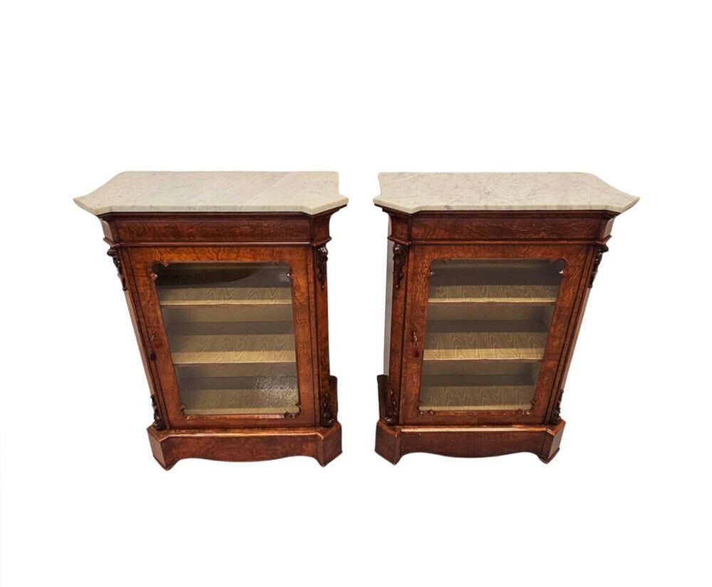 A Very Rare Pair Of 19th Century Carrara White Marble Top Cabinets photo Furniture