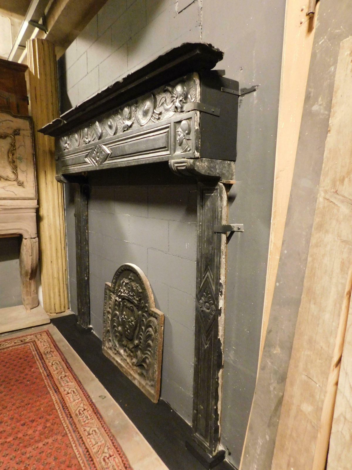 Home Fixtures Fireplace Mantle Carved In Slate Stone, From Genoa (Italy) photo