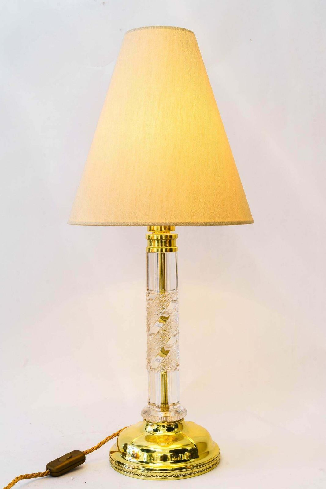 646.0 Big Art Deco Glass Rod Table Lamp With Fabric Shade Vienna Around 1920s photo