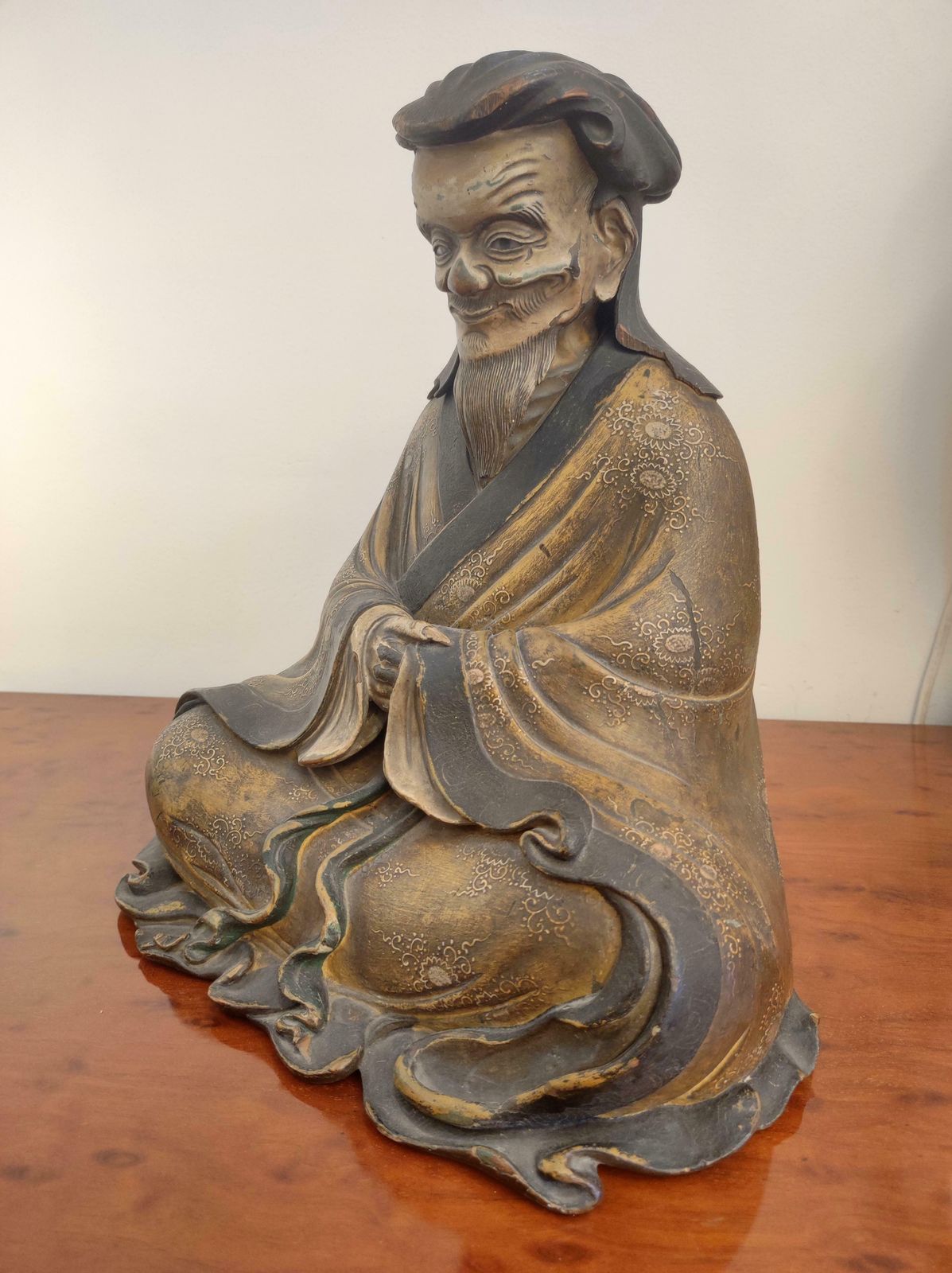 Japanese Old Man Statue, Tenmei Era, Dated 1781 photo Art