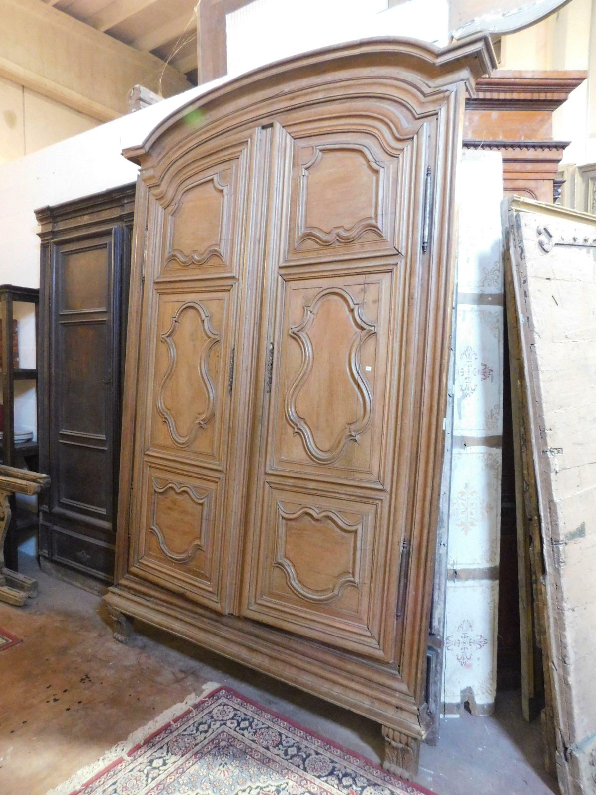 Placard, Wall Cabinet In Carved Oak Wood With Wavy Panels, France photo vintage
