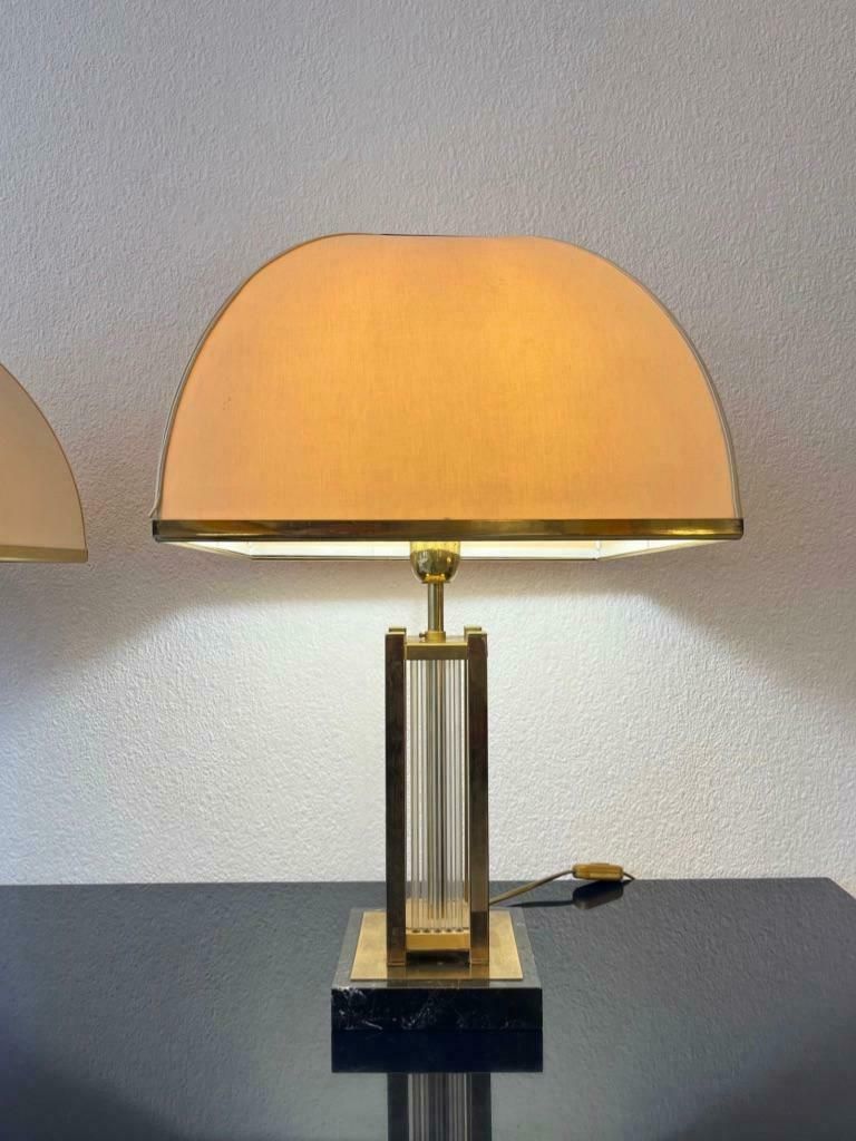 Pair Of Marble, Glass & Brass Table Lamps By Romeo Rega, Italy Ca. 1970s photo for sale