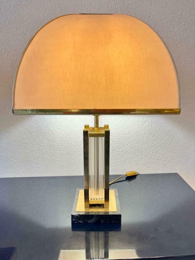 Lighting Pair Of Marble, Glass & Brass Table Lamps By Romeo Rega, Italy Ca. 1970s photo