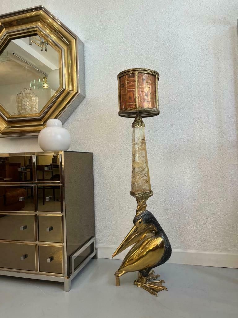 Jacques Duval Brasseur Signed Brass Pelican Obelisk Planter, France, Ca. 1970s photo furniture