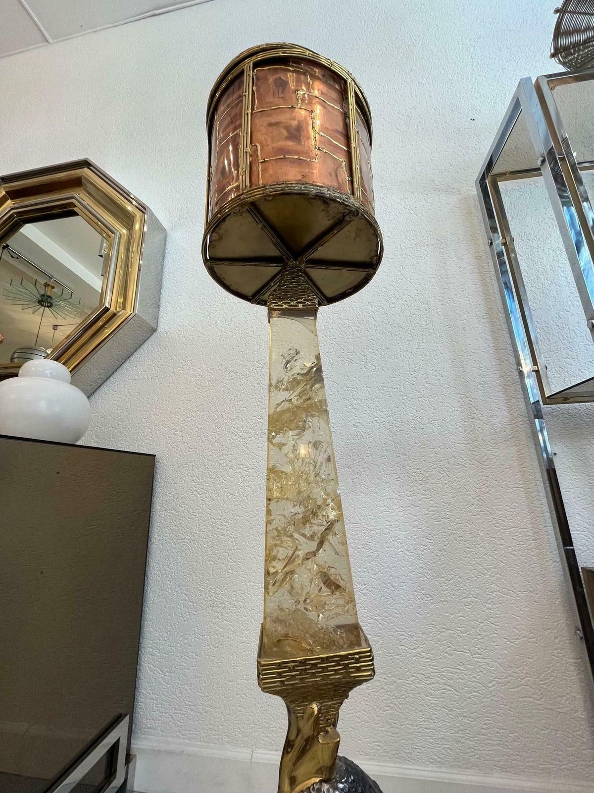 Jacques Duval Brasseur Signed Brass Pelican Obelisk Planter, France, Ca. 1970s photo Home Decor