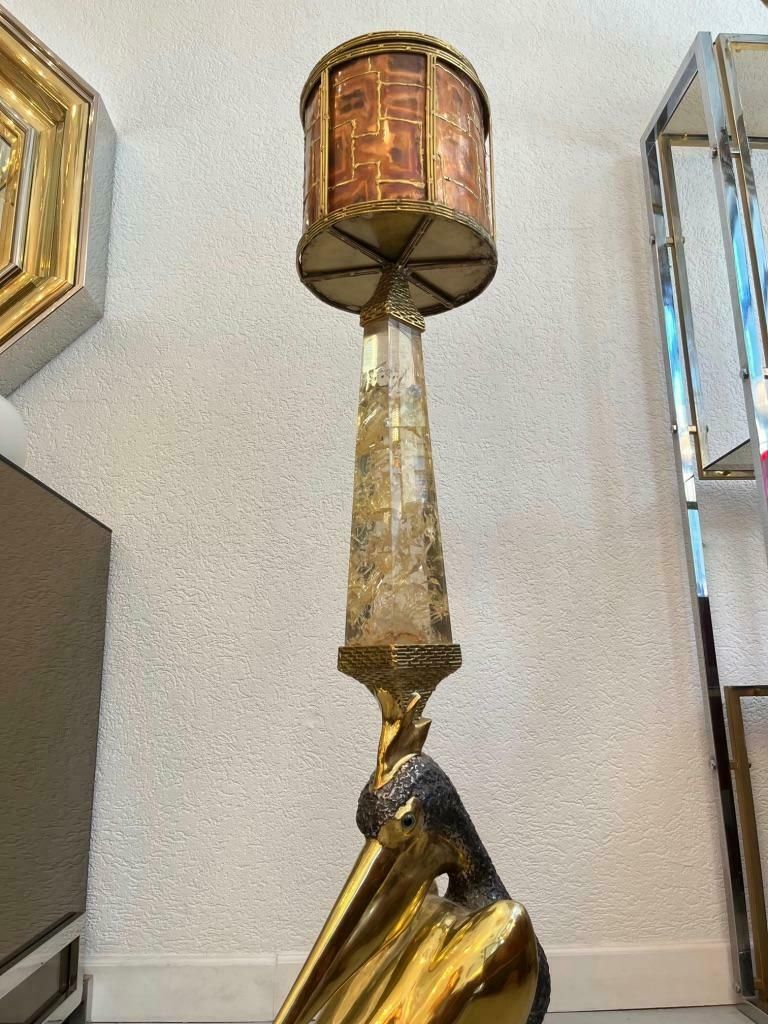 Home Decor Jacques Duval Brasseur Signed Brass Pelican Obelisk Planter, France, Ca. 1970s photo