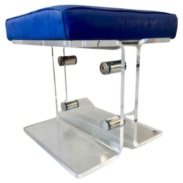 1/4 Vintage Acrylic & Faux Leather Stool By Marais International, France 1970s