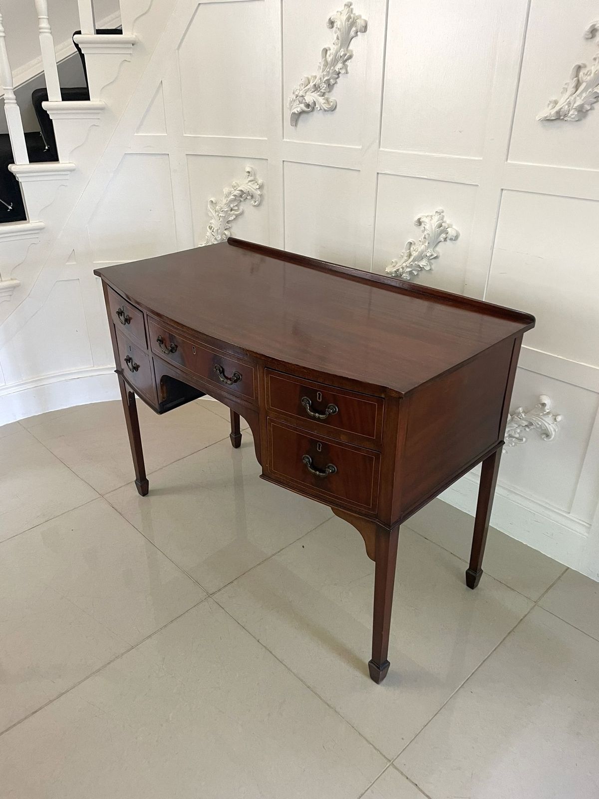 Antique Early 20th Century Mahogany Bow Front Inlaid Sideboard photo for sale